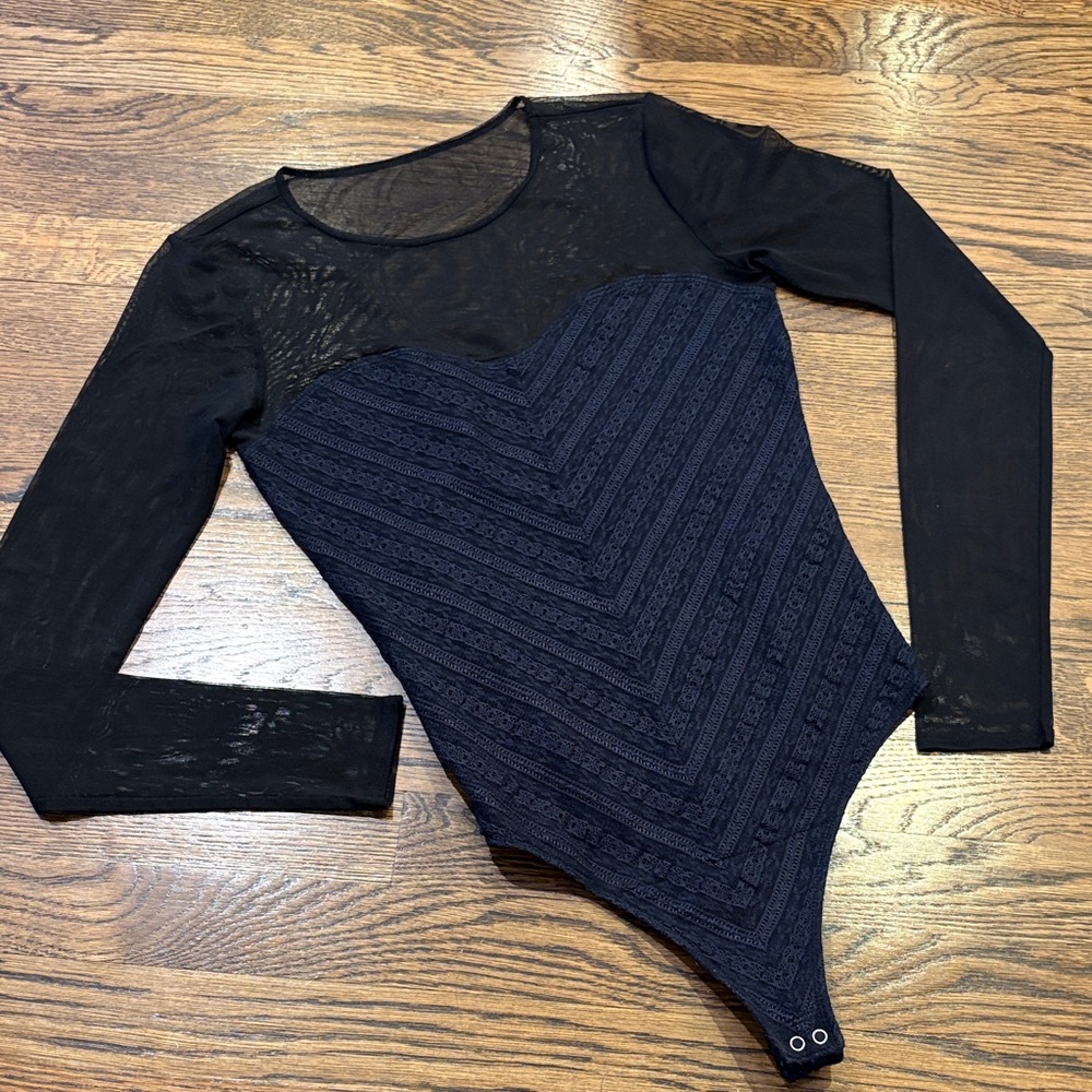 Abercrombie & Fitch Black mesh and blue Lace Bodysuit, probably small